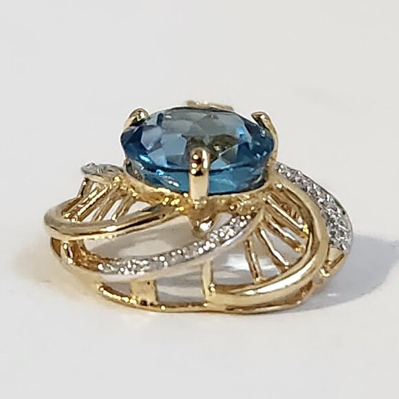 [SOLD] 80's 14K White & Yellow Gold Natural Blue Topaz Hinged Bail Pendant - Picture 9 of 15